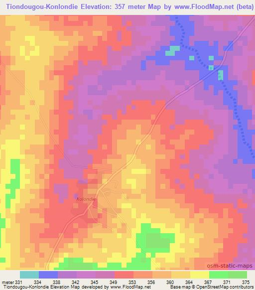 Tiondougou-Konlondie,Mali Elevation Map