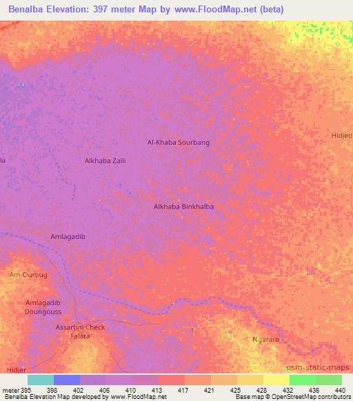 Benalba,Chad Elevation Map