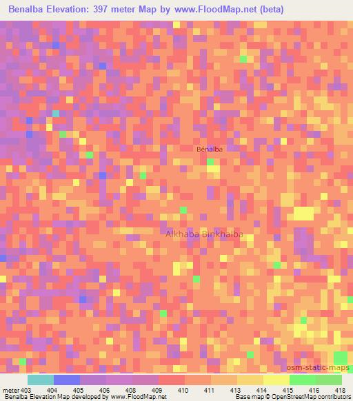 Benalba,Chad Elevation Map