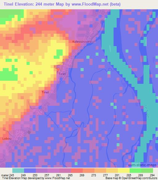 Tinel,Mali Elevation Map