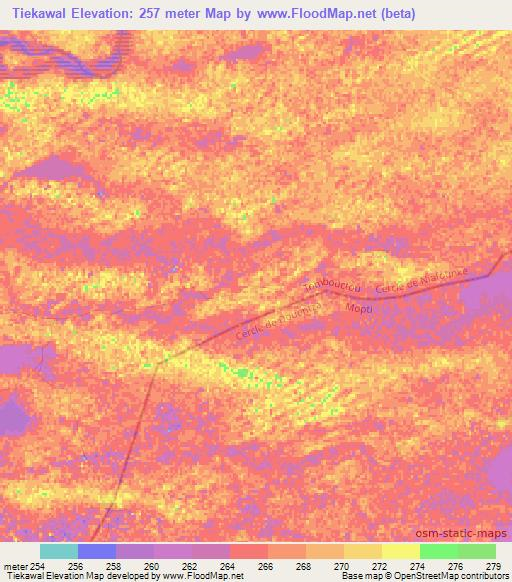 Tiekawal,Mali Elevation Map