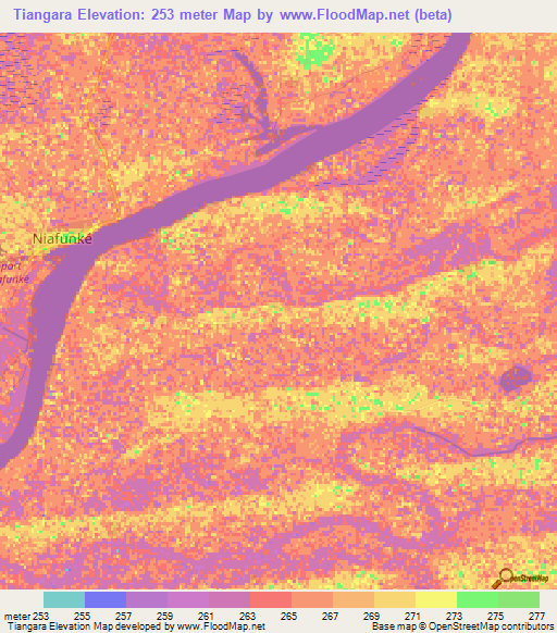 Tiangara,Mali Elevation Map