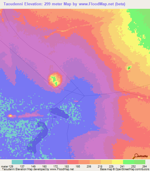 Taoudenni,Mali Elevation Map