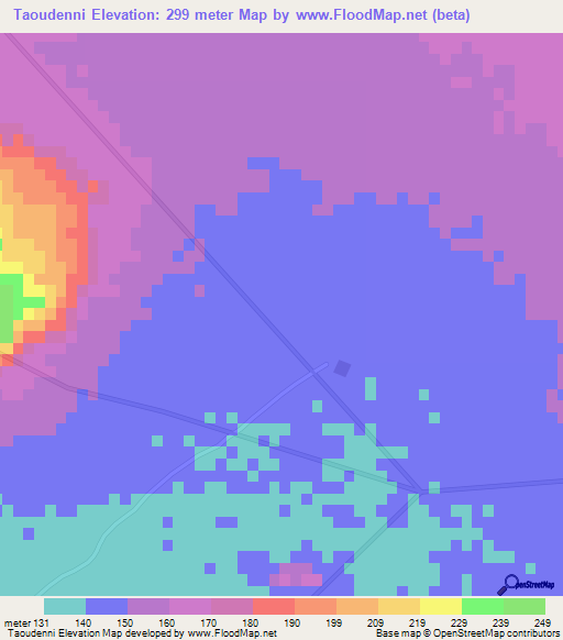 Taoudenni,Mali Elevation Map