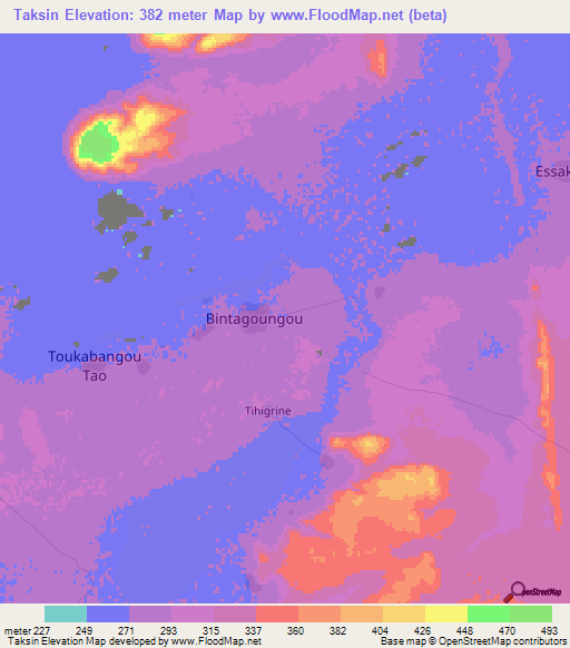 Taksin,Mali Elevation Map