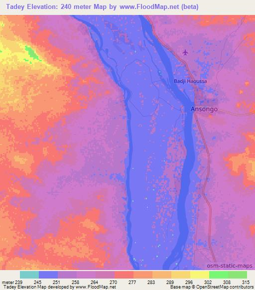 Tadey,Mali Elevation Map