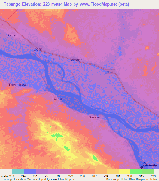 Tabango,Mali Elevation Map