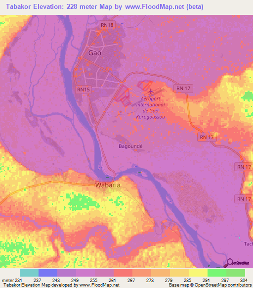 Tabakor,Mali Elevation Map