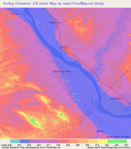 Sorkey,Mali Elevation Map