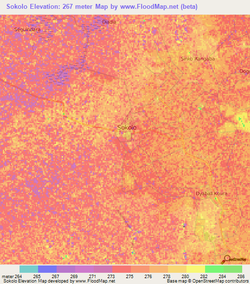 Sokolo,Mali Elevation Map