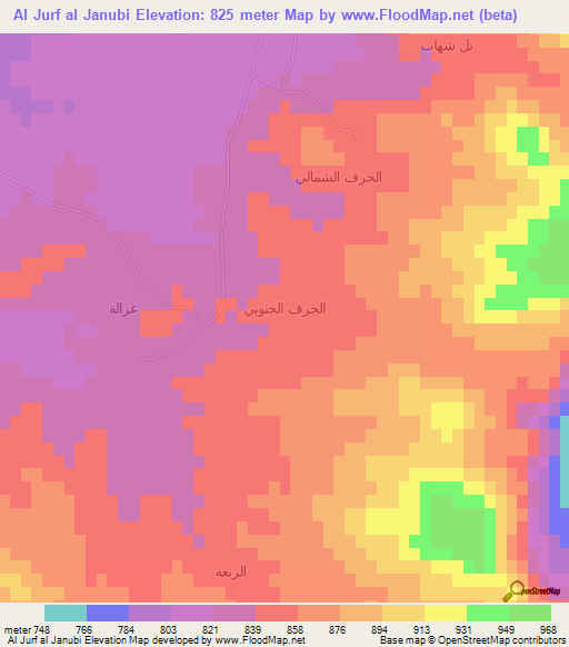 Al Jurf al Janubi,Syria Elevation Map