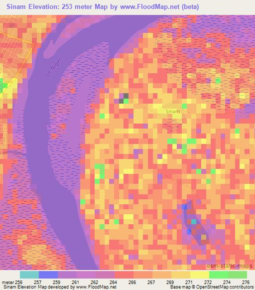 Sinam,Mali Elevation Map