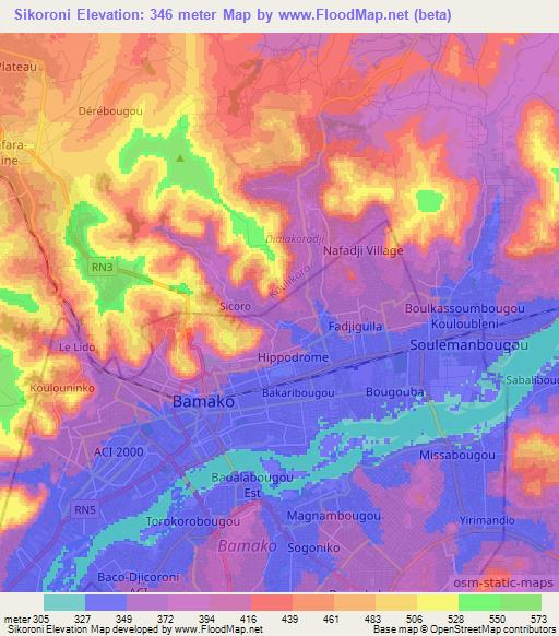Sikoroni,Mali Elevation Map
