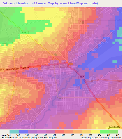 Sikasso,Mali Elevation Map
