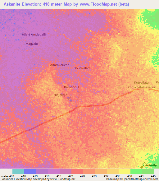 Askanite,Chad Elevation Map