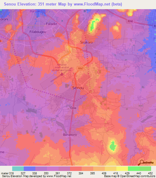 Senou,Mali Elevation Map