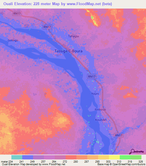 Ouali,Mali Elevation Map
