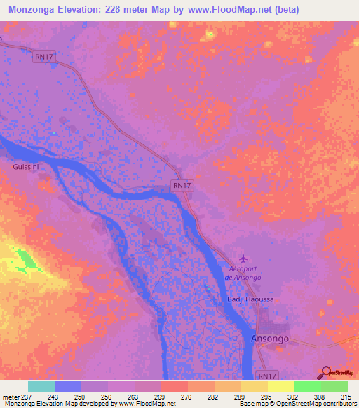 Monzonga,Mali Elevation Map
