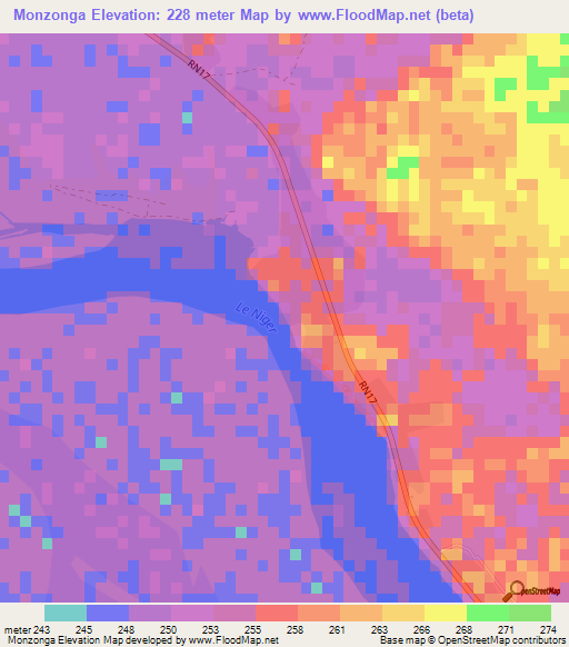 Monzonga,Mali Elevation Map