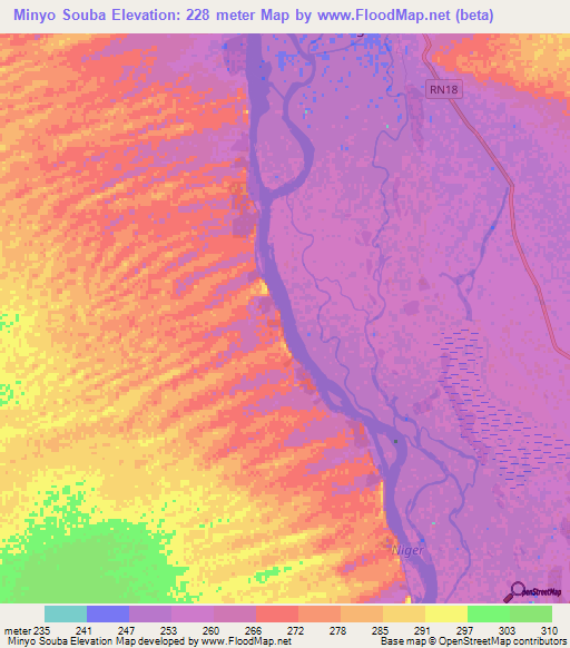 Minyo Souba,Mali Elevation Map