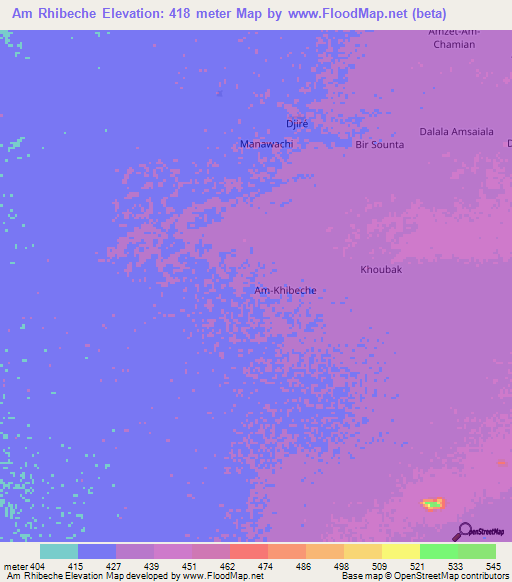 Am Rhibeche,Chad Elevation Map