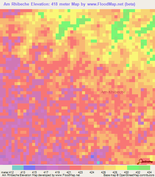 Am Rhibeche,Chad Elevation Map