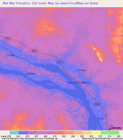 Mal Mal,Mali Elevation Map