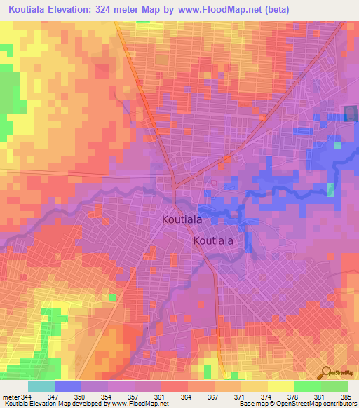 Koutiala,Mali Elevation Map