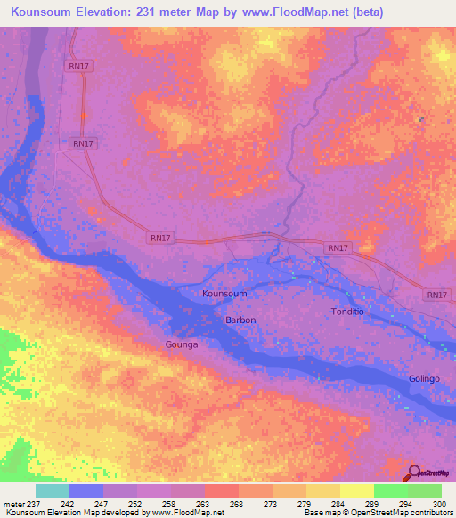 Kounsoum,Mali Elevation Map