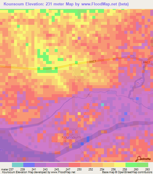 Kounsoum,Mali Elevation Map