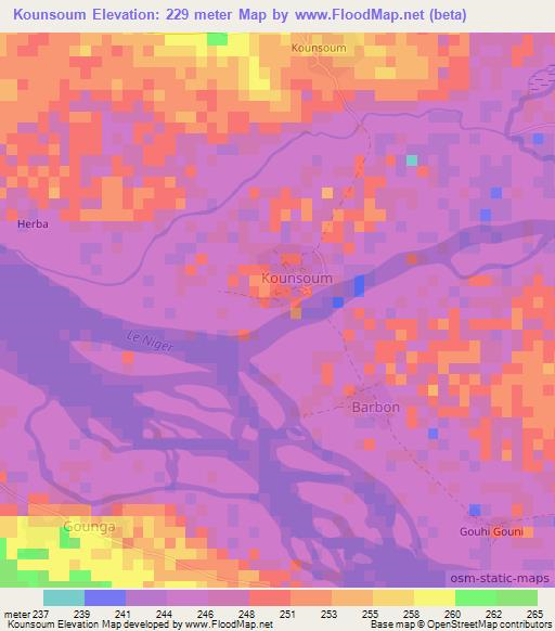 Kounsoum,Mali Elevation Map
