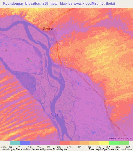 Koundougay,Mali Elevation Map