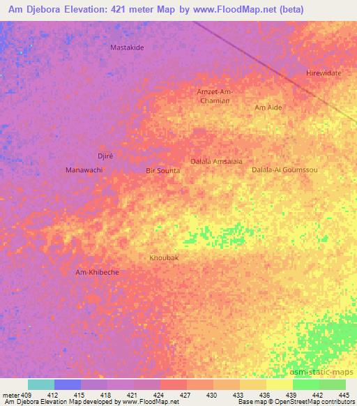 Am Djebora,Chad Elevation Map