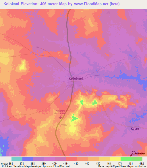 Kolokani,Mali Elevation Map