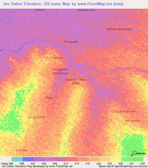 Am Dafani,Chad Elevation Map