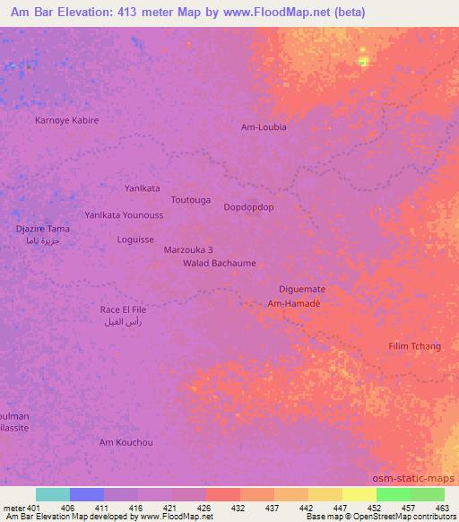 Am Bar,Chad Elevation Map