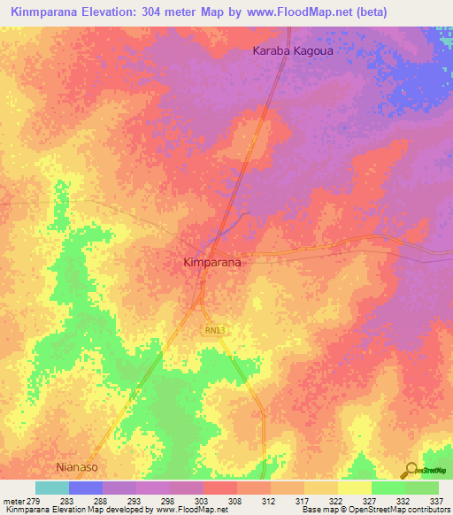 Kinmparana,Mali Elevation Map