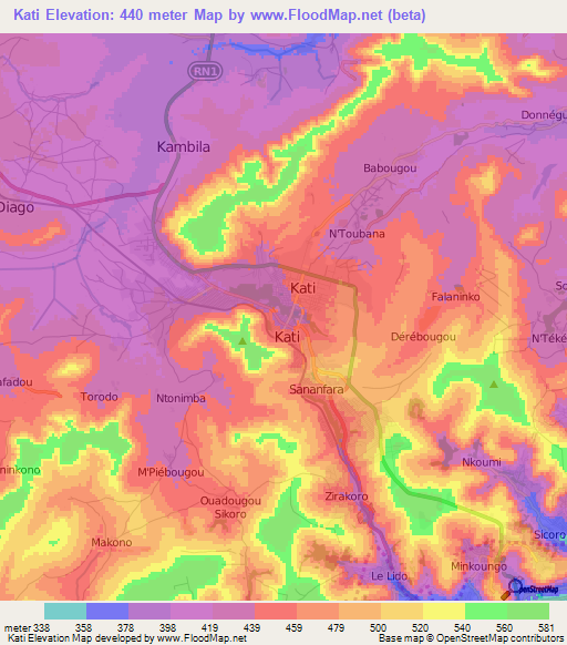 Kati,Mali Elevation Map