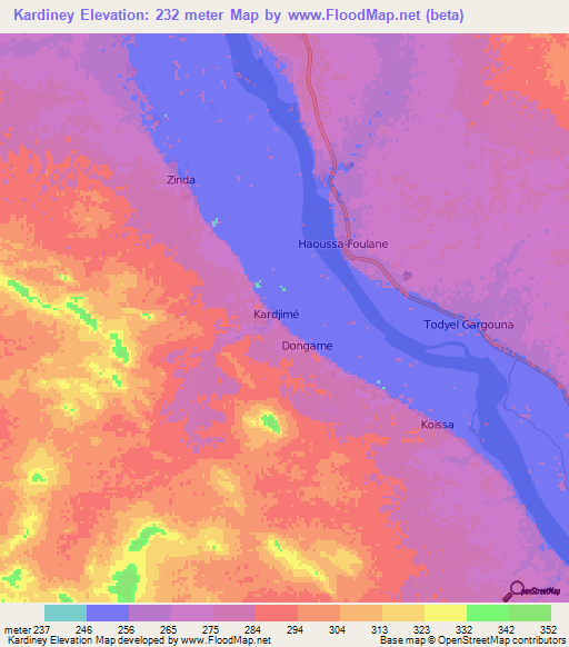 Kardiney,Mali Elevation Map