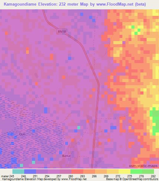 Kamagoundiame,Mali Elevation Map