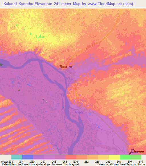 Kalandi Kanmba,Mali Elevation Map