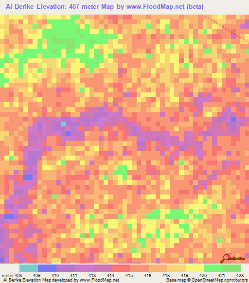 Al Berike,Chad Elevation Map