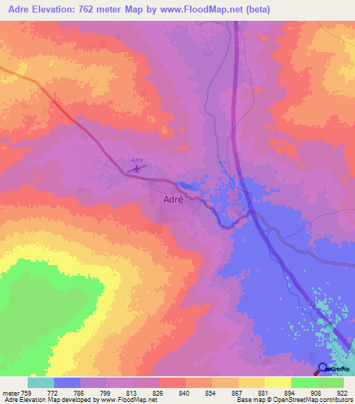Adre,Chad Elevation Map