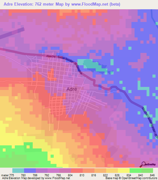 Adre,Chad Elevation Map