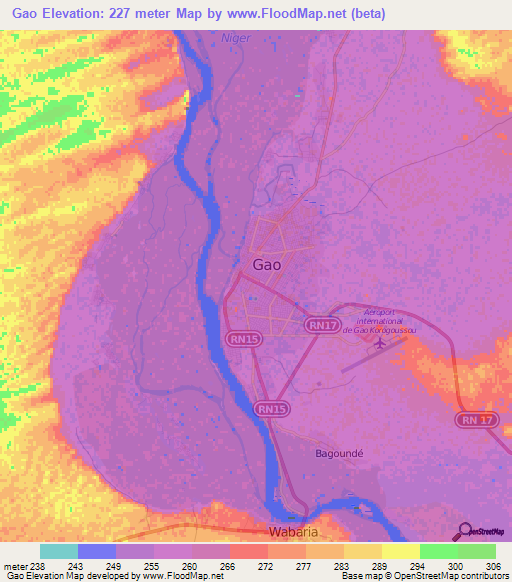 Gao,Mali Elevation Map