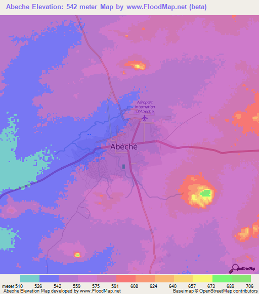 Abeche,Chad Elevation Map