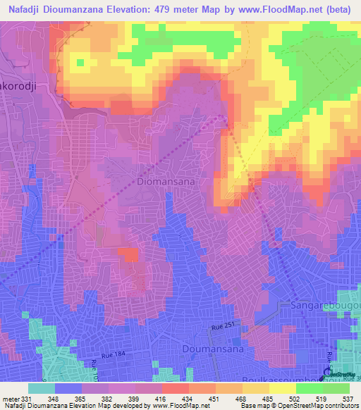 Nafadji Dioumanzana,Mali Elevation Map
