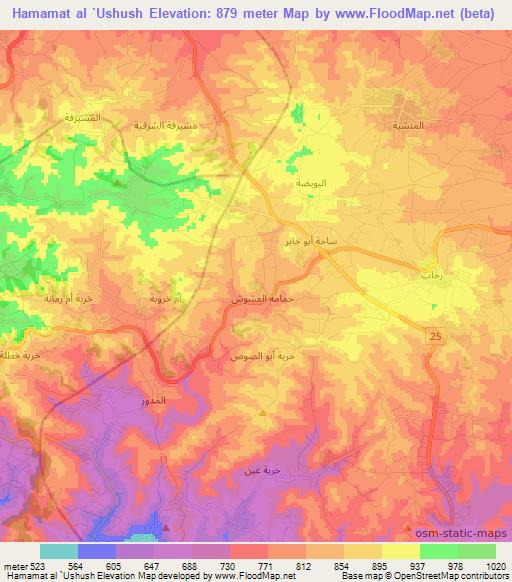 Hamamat al `Ushush,Jordan Elevation Map