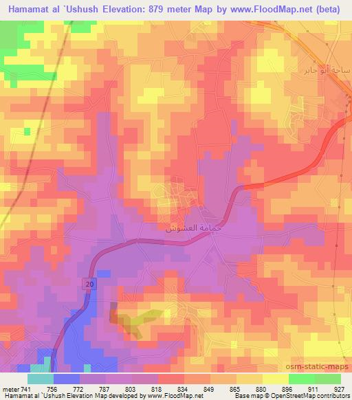 Hamamat al `Ushush,Jordan Elevation Map