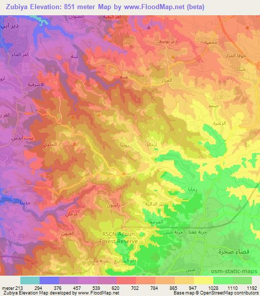 Zubiya,Jordan Elevation Map